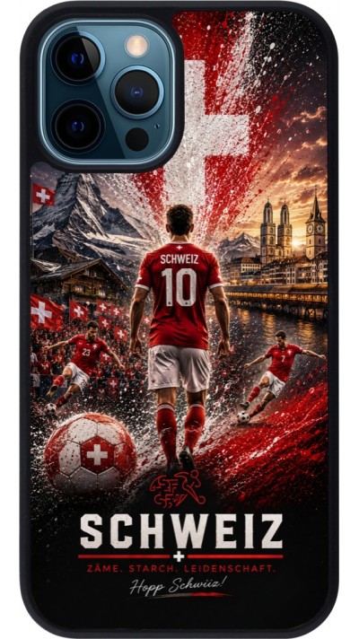 Coque iPhone 12 / 12 Pro - Silicone rigide noir Football Schweiz splash 2026