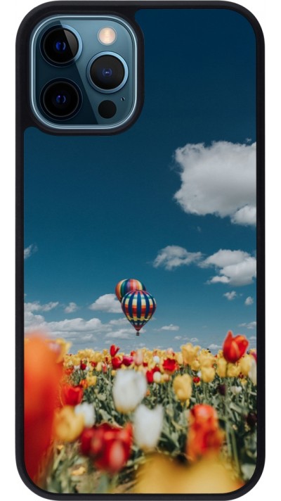 Coque iPhone 12 / 12 Pro - Silicone rigide noir Hot air balloon Spring 2026
