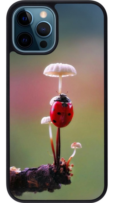 Coque iPhone 12 / 12 Pro - Silicone rigide noir Ladybird on a mushroom Spring 2026