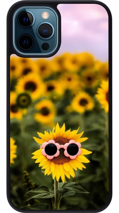 Coque iPhone 12 / 12 Pro - Silicone rigide noir Sunflower with glasses Spring 2026