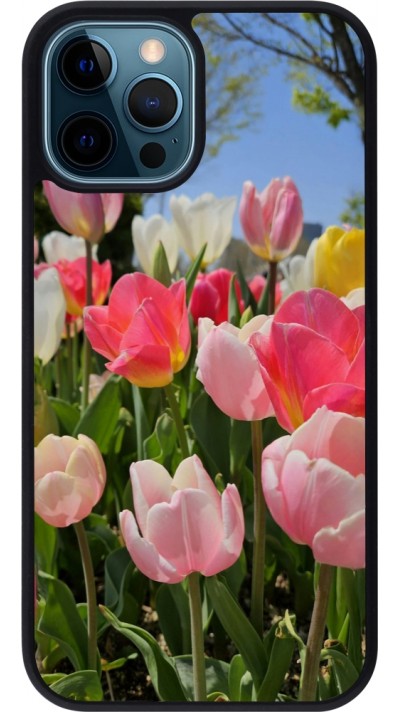 Coque iPhone 12 / 12 Pro - Silicone rigide noir Tulips Spring 2026