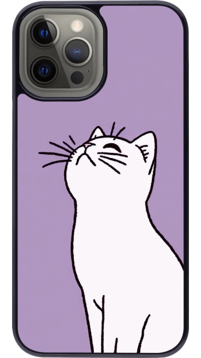 Coque iPhone 12 Pro Max - Chat sur fond violet