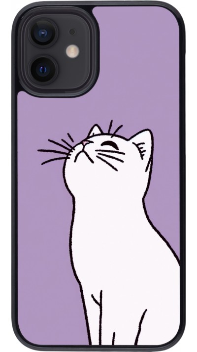 Coque iPhone 12 mini - Chat sur fond violet