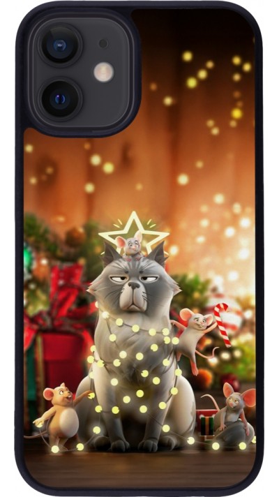 iPhone 12 mini Case Hülle - Silikon schwarz Christmas 25 Xmas Cat
