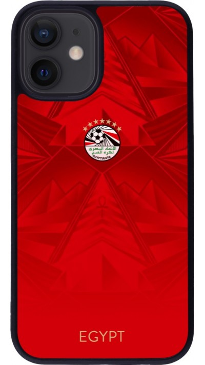 Coque iPhone 12 mini - Silicone rigide noir Maillot de football Égypte 2026 personnalisable