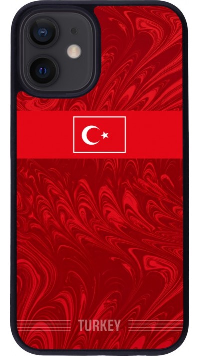 Coque iPhone 12 mini - Silicone rigide noir Maillot de football Turquie 2026 personnalisable