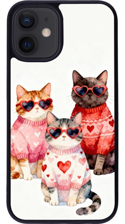 Coque iPhone 12 mini - Silicone rigide noir Saint Valentines Day 26 Cat Love