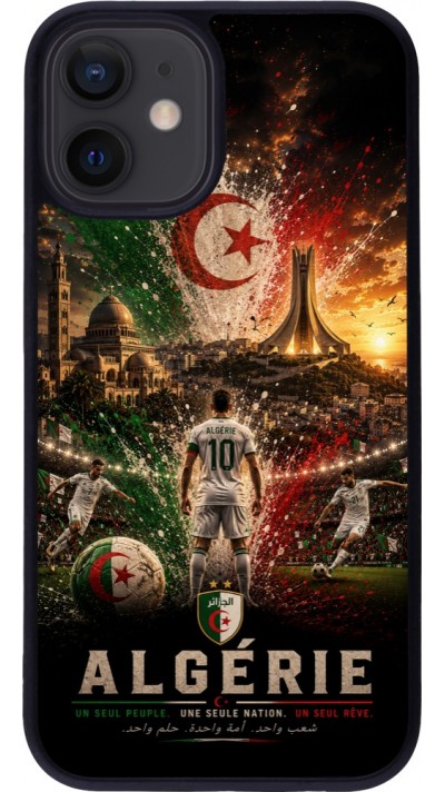 Coque iPhone 12 mini - Silicone rigide noir Football Algérie splash 2026