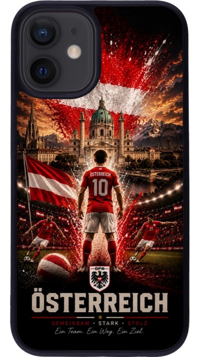 Coque iPhone 12 mini - Silicone rigide noir Football Autriche splash 2026