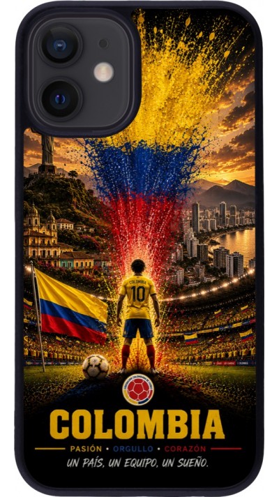 Coque iPhone 12 mini - Silicone rigide noir Football Colombie splash 2026