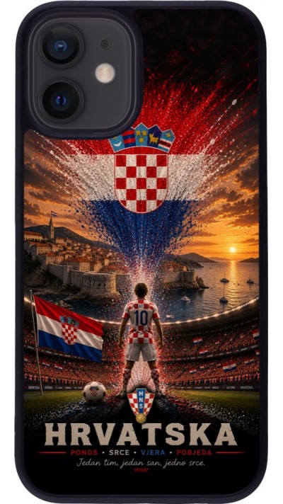Coque iPhone 12 mini - Silicone rigide noir Football Croatie splash 2026