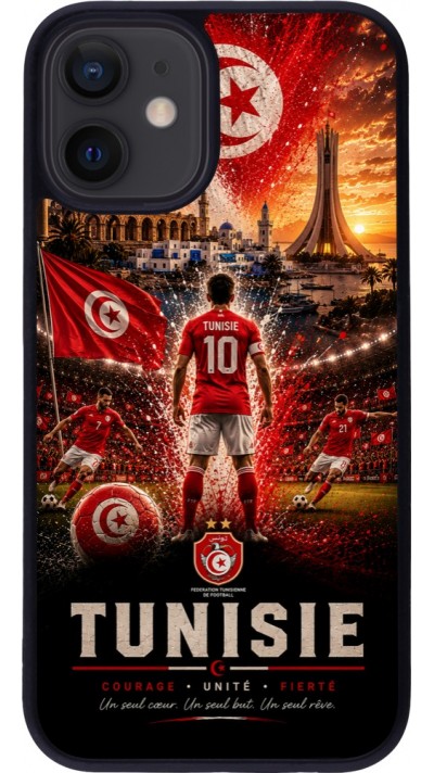 Coque iPhone 12 mini - Silicone rigide noir Football Tunisie splash 2026