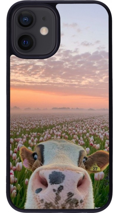 iPhone 12 mini Case Hülle - Silikon schwarz Cow with tulips Spring 2026