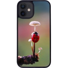 Coque iPhone 12 mini - Silicone rigide noir Ladybird on a mushroom Spring 2026
