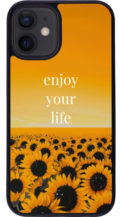 Coque iPhone 12 mini - Silicone rigide noir Summer 2026 Enjoy your life
