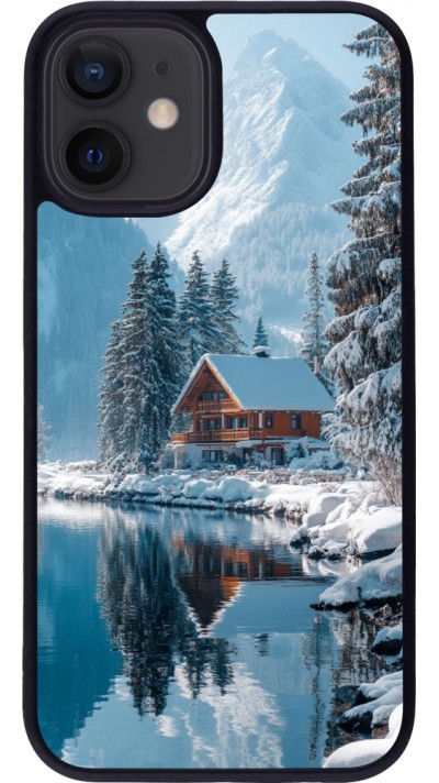 iPhone 12 mini Case Hülle - Silikon schwarz Winter 25 Winter house forest day