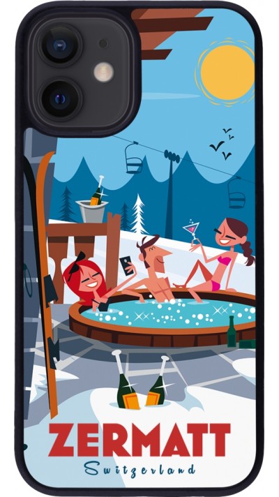 iPhone 12 mini Case Hülle - Silikon schwarz Zermatt Mountain Jacuzzi