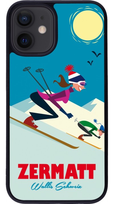 iPhone 12 mini Case Hülle - Silikon schwarz Zermatt Ski Downhill