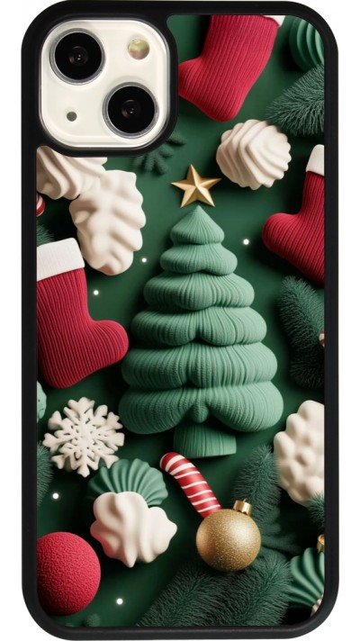 Coque iPhone 13 - Silicone rigide noir Christmas 25 Christmas textiles