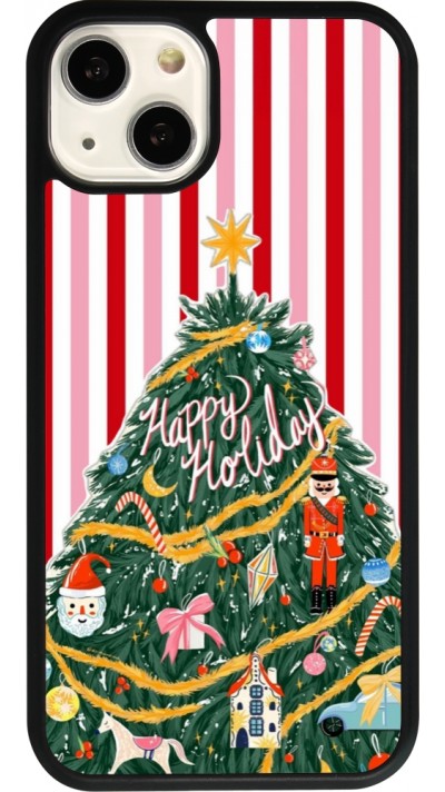 Coque iPhone 13 - Silicone rigide noir Christmas 25 Happy Holiday