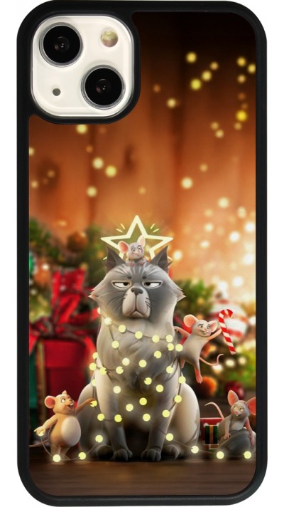 Coque iPhone 13 - Silicone rigide noir Christmas 25 Xmas Cat