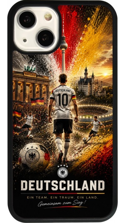 Coque iPhone 13 - Silicone rigide noir Football Allemagne splash 2026
