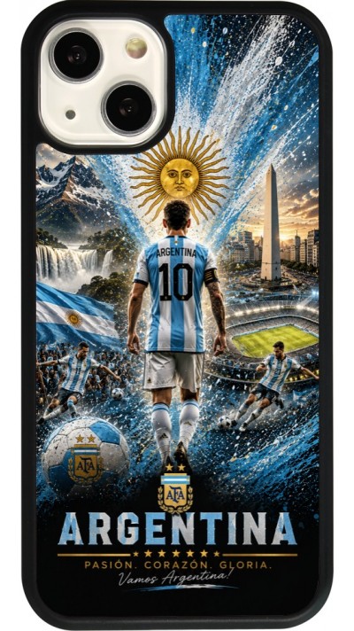 Coque iPhone 13 - Silicone rigide noir Football Argentine splash 2026