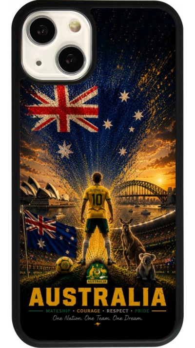 Coque iPhone 13 - Silicone rigide noir Football Australie splash 2026
