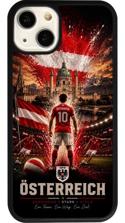 Coque iPhone 13 - Silicone rigide noir Football Autriche splash 2026