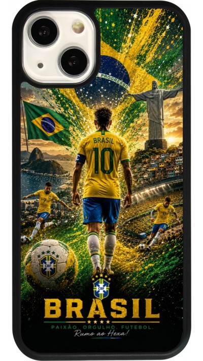 Coque iPhone 13 - Silicone rigide noir Football Brésil splash 2026
