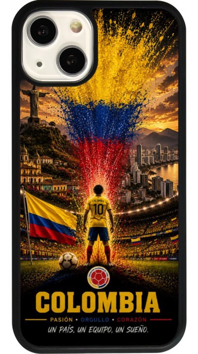 Coque iPhone 13 - Silicone rigide noir Football Colombie splash 2026