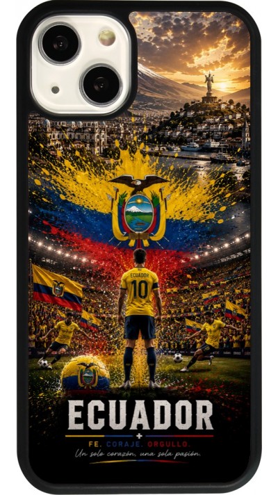 Coque iPhone 13 - Silicone rigide noir Football Équateur splash 2026