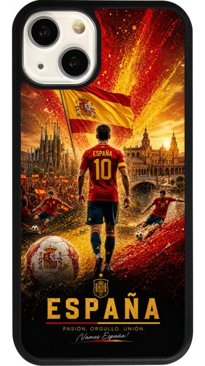 Coque iPhone 13 - Silicone rigide noir Football Espagne splash 2026