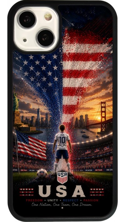 Coque iPhone 13 - Silicone rigide noir Football États-Unis splash 2026