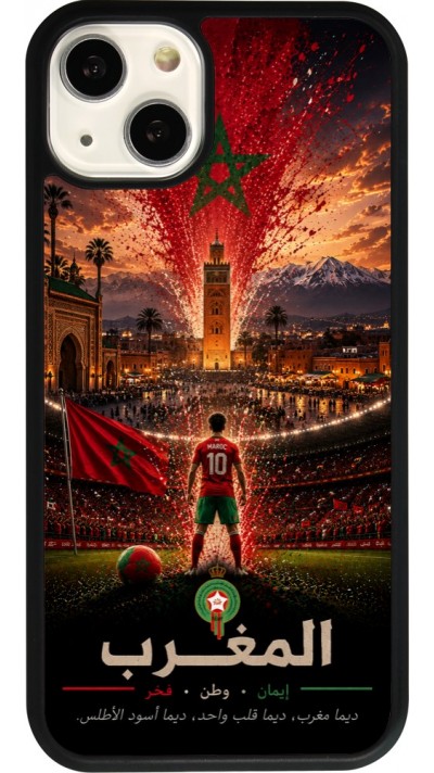 Coque iPhone 13 - Silicone rigide noir Football Maroc splash 2026