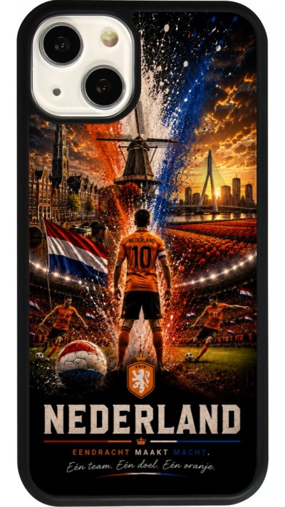 Coque iPhone 13 - Silicone rigide noir Football Pays-Bas splash 2026
