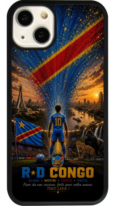 Coque iPhone 13 - Silicone rigide noir Football République démocratique du Congo splash 2026