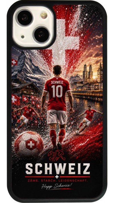 Coque iPhone 13 - Silicone rigide noir Football Schweiz splash 2026