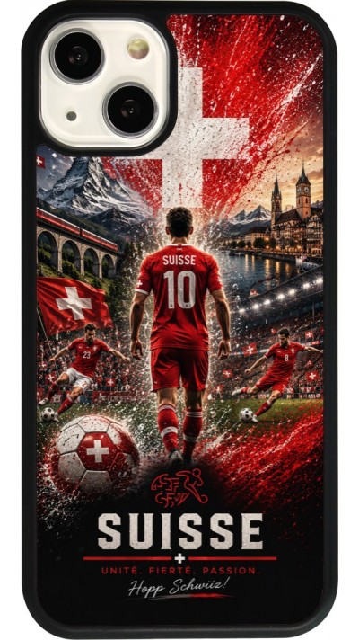 Coque iPhone 13 - Silicone rigide noir Football Suisse splash 2026