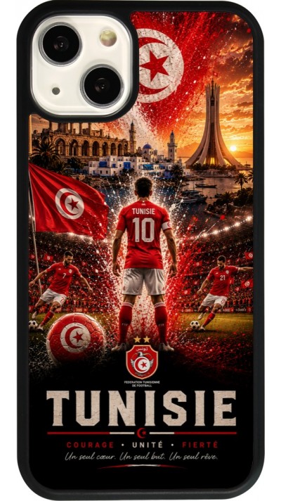 Coque iPhone 13 - Silicone rigide noir Football Tunisie splash 2026