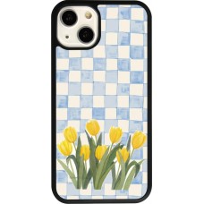 Coque iPhone 13 - Silicone rigide noir Blue vichy tulips Spring 2026