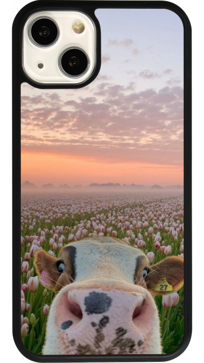 iPhone 13 Case Hülle - Silikon schwarz Cow with tulips Spring 2026