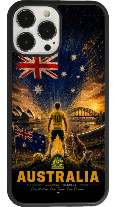 Coque iPhone 13 Pro Max - Silicone rigide noir Football Australie splash 2026