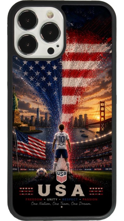 Coque iPhone 13 Pro Max - Silicone rigide noir Football États-Unis splash 2026