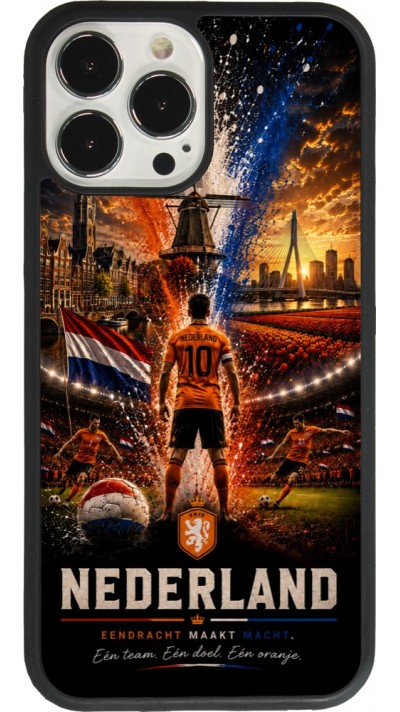Coque iPhone 13 Pro Max - Silicone rigide noir Football Pays-Bas splash 2026