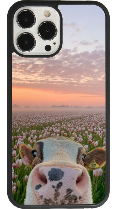 Coque iPhone 13 Pro Max - Silicone rigide noir Cow with tulips Spring 2026