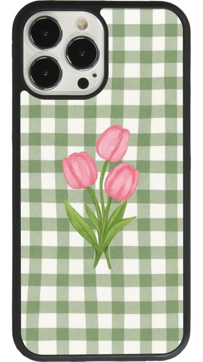 Coque iPhone 13 Pro Max - Silicone rigide noir Green vichy tulips Spring 2026