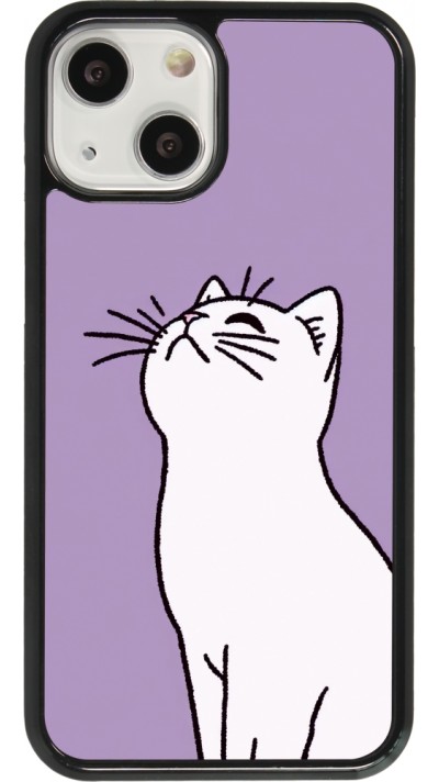 Coque iPhone 13 mini - Chat sur fond violet