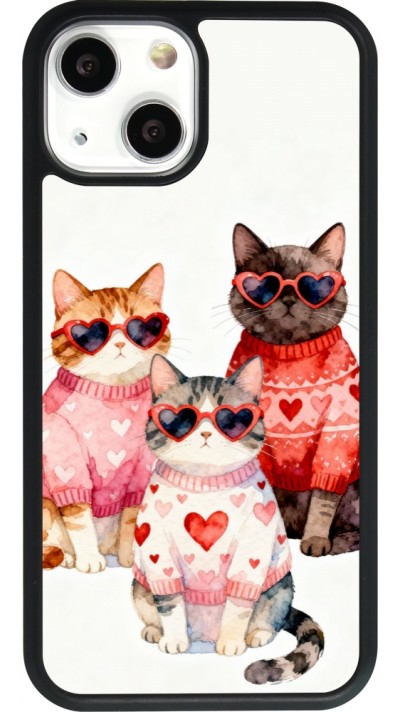 Coque iPhone 13 mini - Silicone rigide noir Saint Valentines Day 26 Cat Love