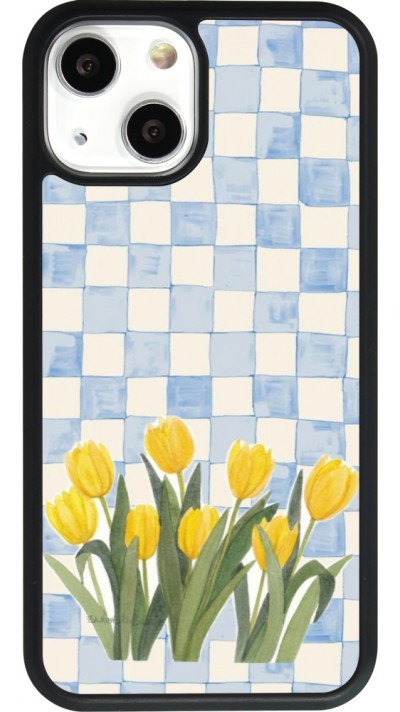 Coque iPhone 13 mini - Silicone rigide noir Blue vichy tulips Spring 2026